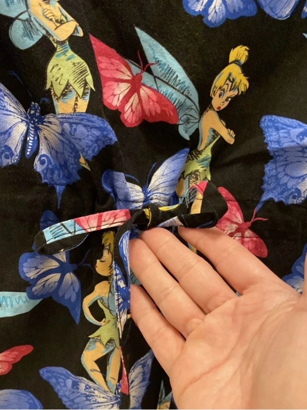 Disney Black V-Neck Short Sleeve Scrub Top with Blue & Pink Butterfly Print
